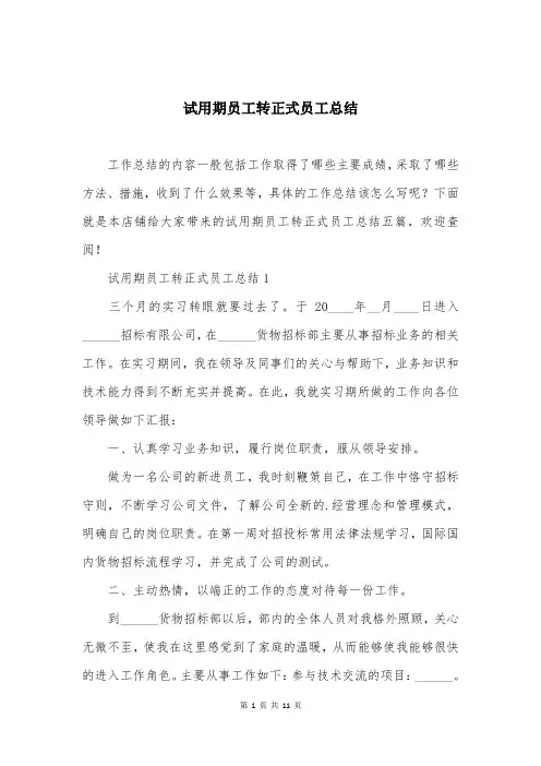 试用期员工转正式员工总结