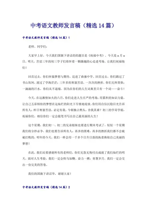 中考语文教师发言稿(精选14篇)