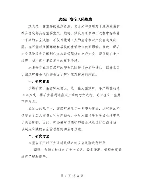 选煤厂安全风险报告