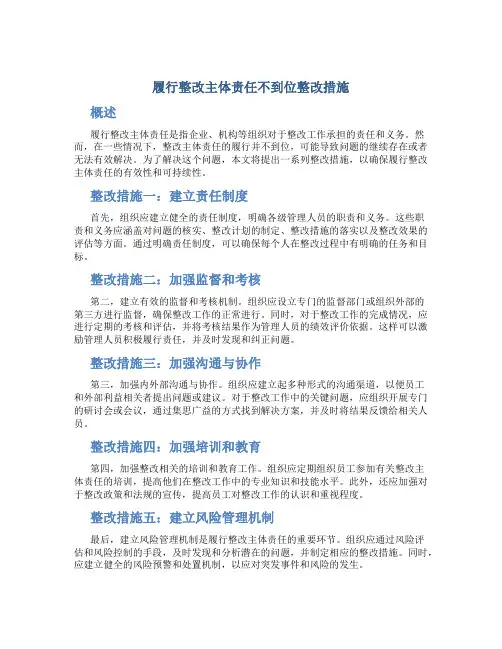 履行整改主体责任不到位整改措施