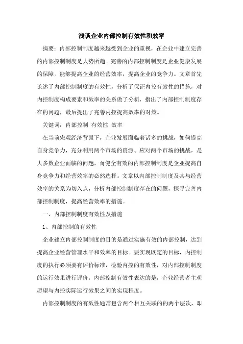 企业内部控制有效性和效率