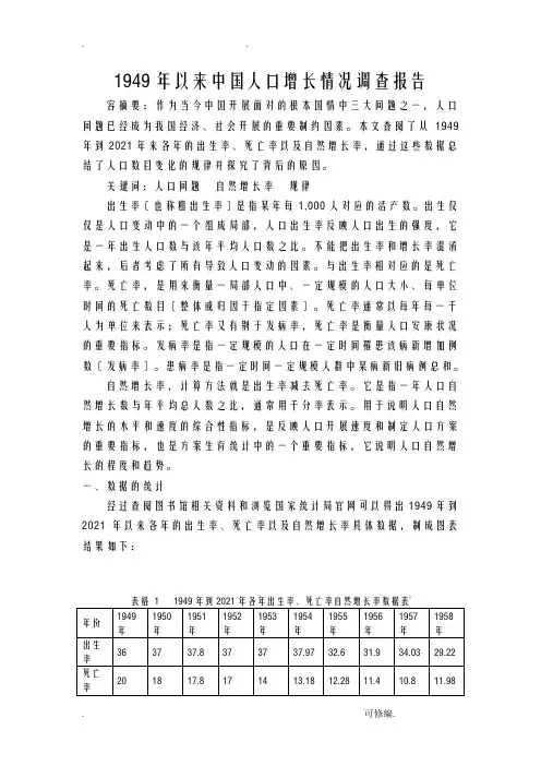 1949年以来中国人口增长情况调查报告