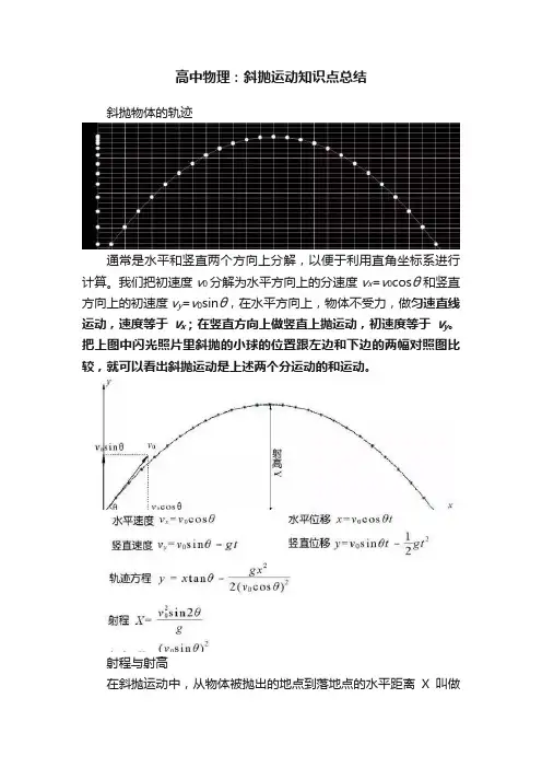 高中物理：斜抛运动知识点总结