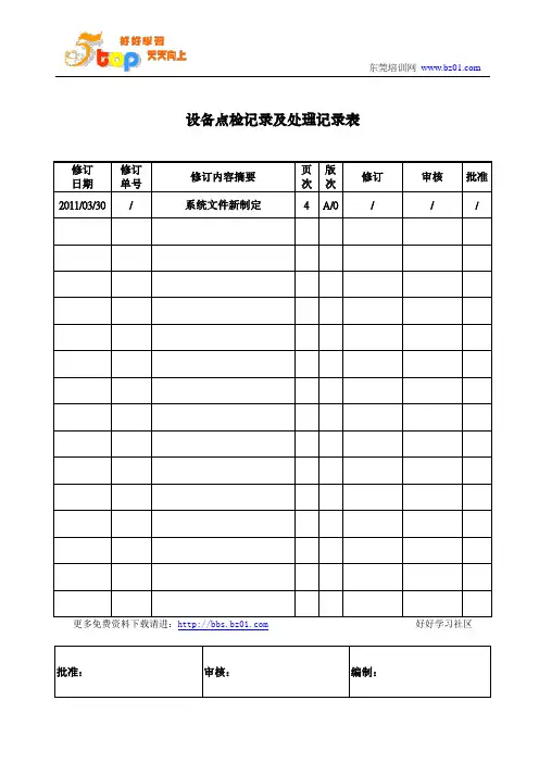 设备点检记录及处理记录表