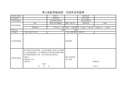 港口危险货物装卸、过驳作业申报单