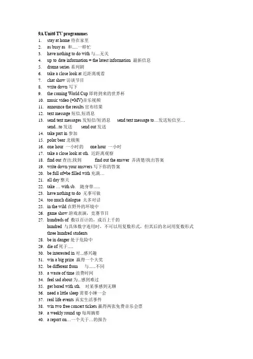 牛津译林版初中英语9A Unit6 TV programmes 知识点总结