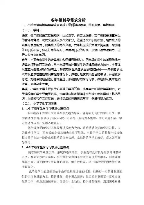 各年级专业学科分析