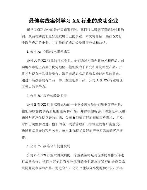 最佳实践案例学习XX行业的成功企业