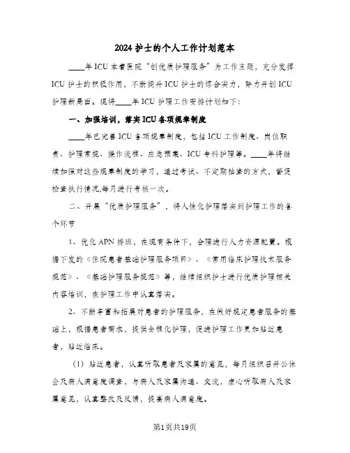 2024护士的个人工作计划范本(七篇)