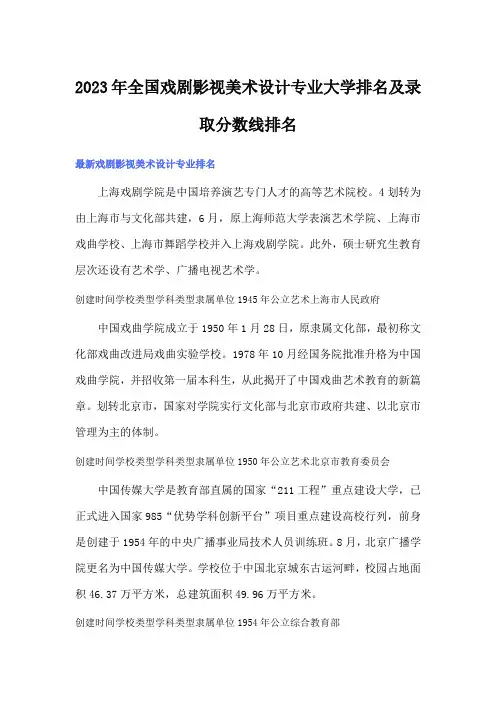 2023年全国戏剧影视美术设计专业大学排名及录取分数线排名