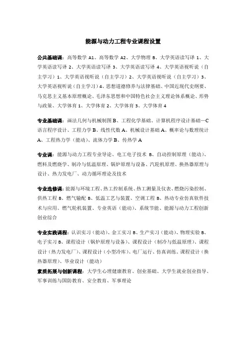 能源与动力工程专业课程设置