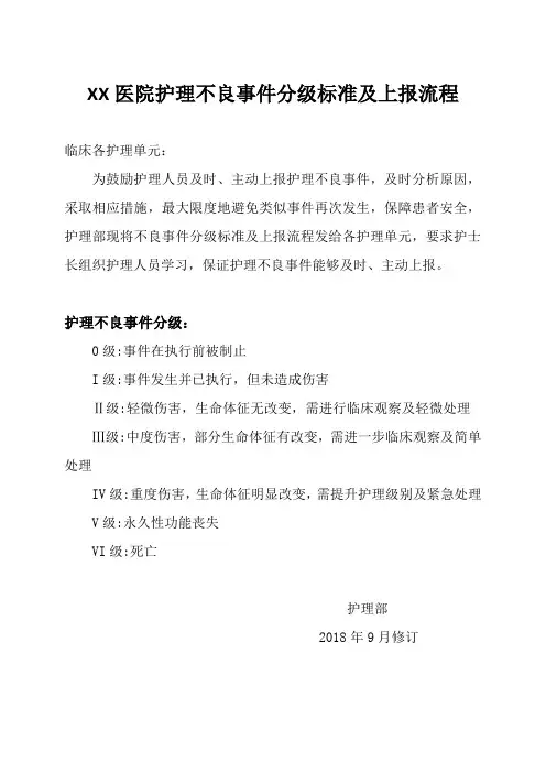 护理不良事件分级标准及上报流程