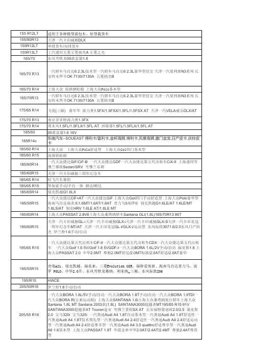最新轮胎对照表