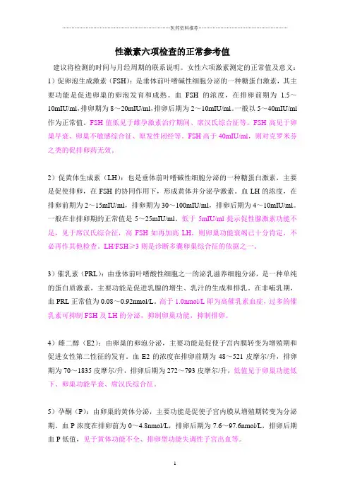 性激素六项检查的正常参考值精编版