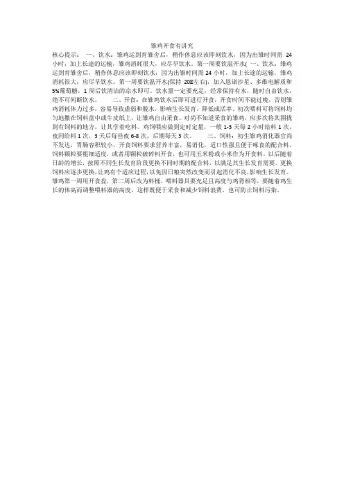雏鸡开食有讲究