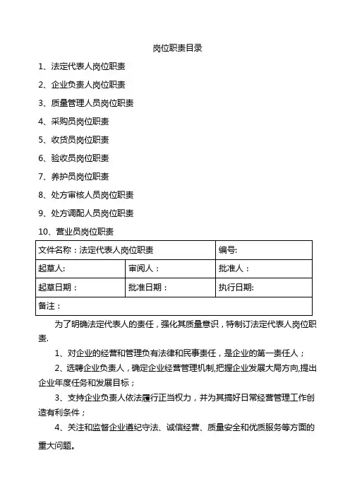 药品零售企业岗位职责
