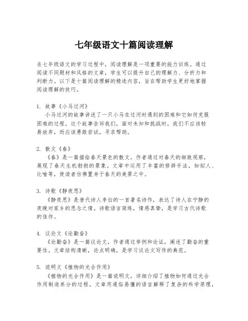 七年级语文十篇阅读理解