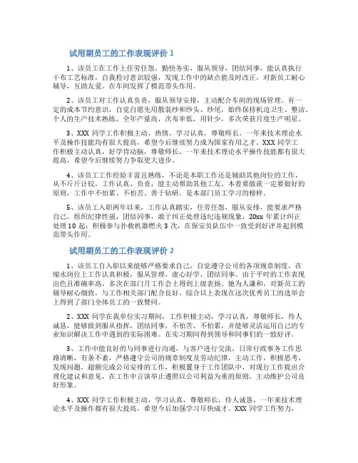 试用期员工的工作表现评价