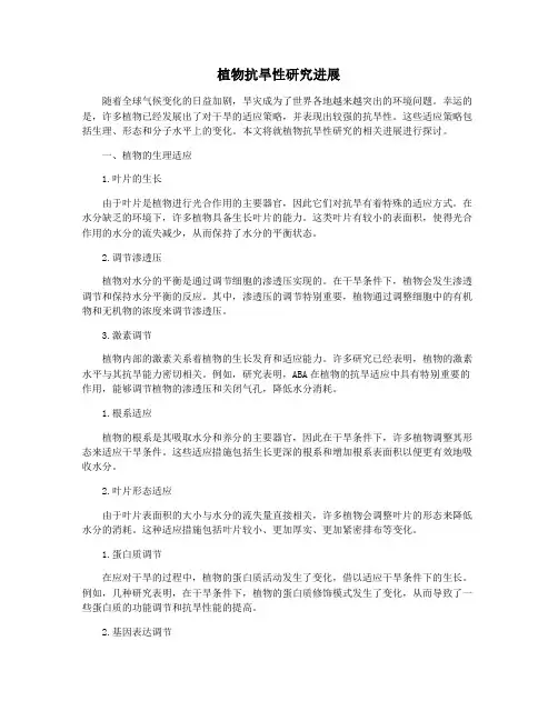 植物抗旱性研究进展