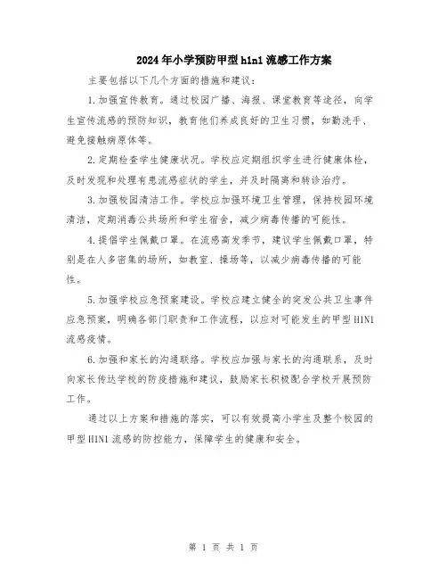 2024年小学预防甲型h1n1流感工作方案