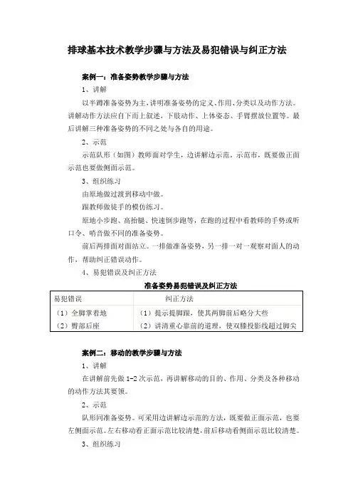 排球技术教学步骤与方法及易犯错误与纠正方法