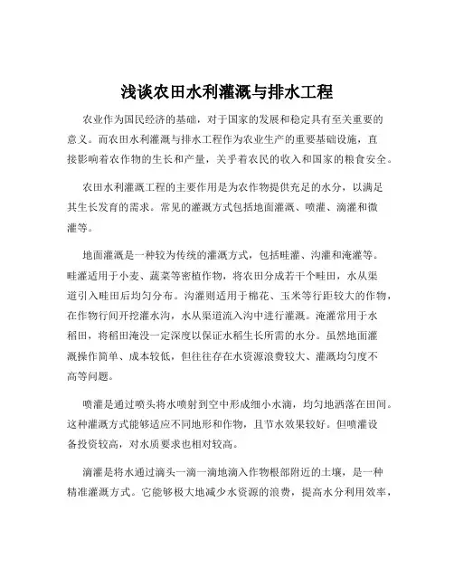 浅谈农田水利灌溉与排水工程