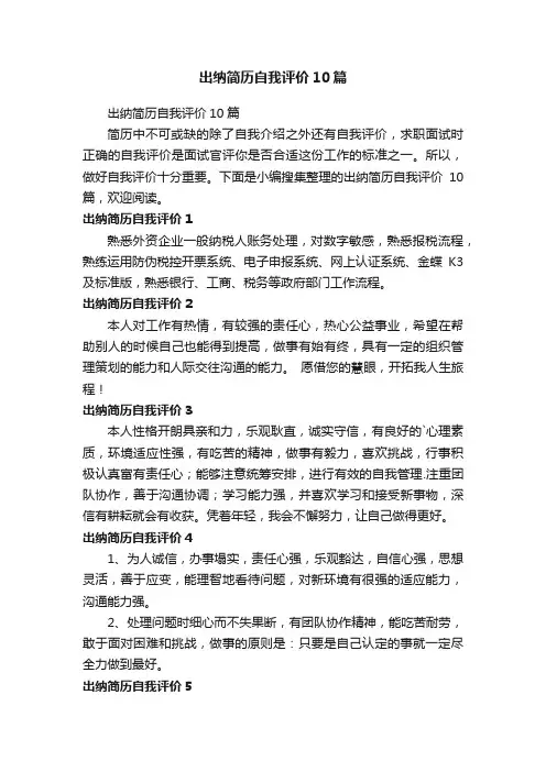 出纳简历自我评价10篇