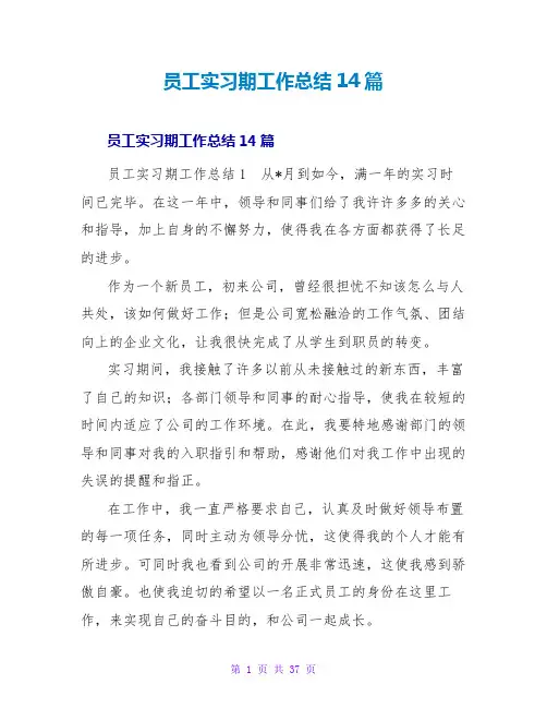 员工实习期工作总结14篇