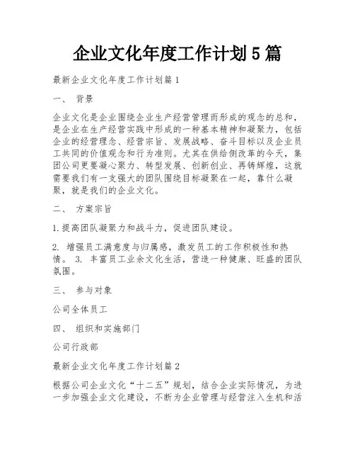 企业文化年度工作计划5篇