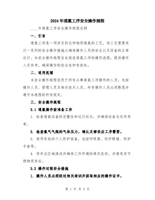 2024年通氯工序安全操作规程
