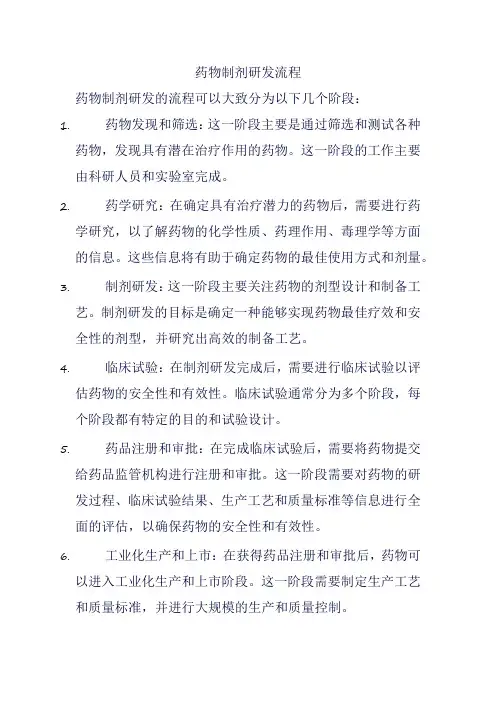 药物制剂研发流程