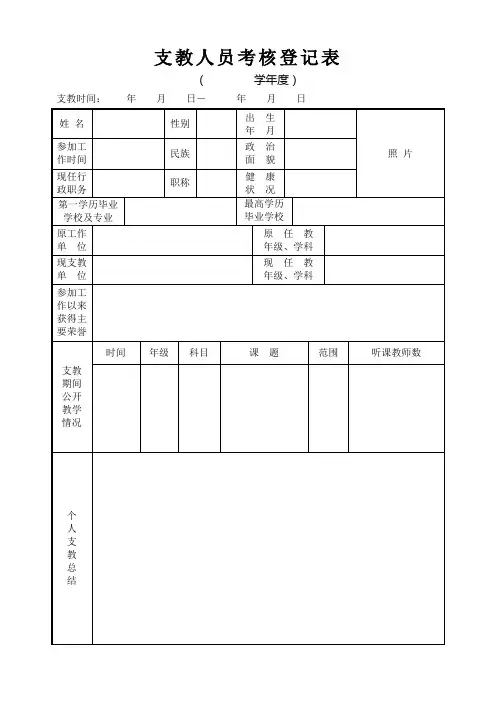 支教人员考核登记表