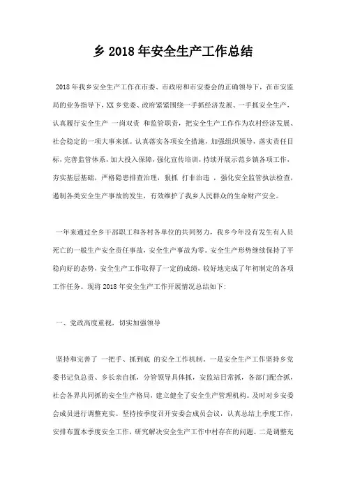 乡2018年安全生产工作总结