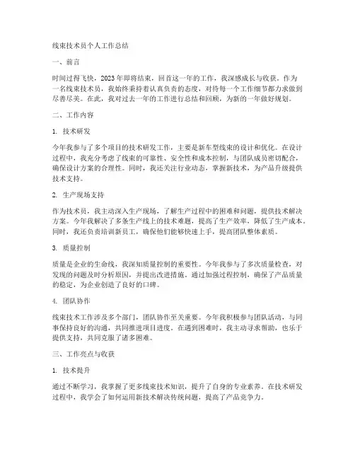 线束技术员个人工作总结