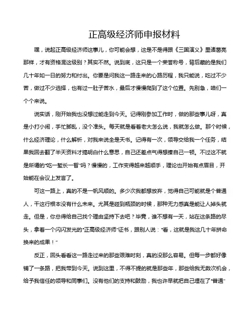 正高级经济师申报材料