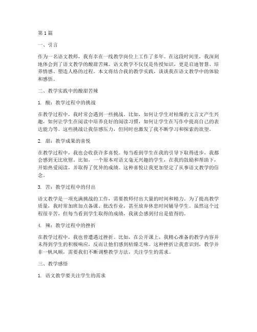 语文教学实践体验(3篇)