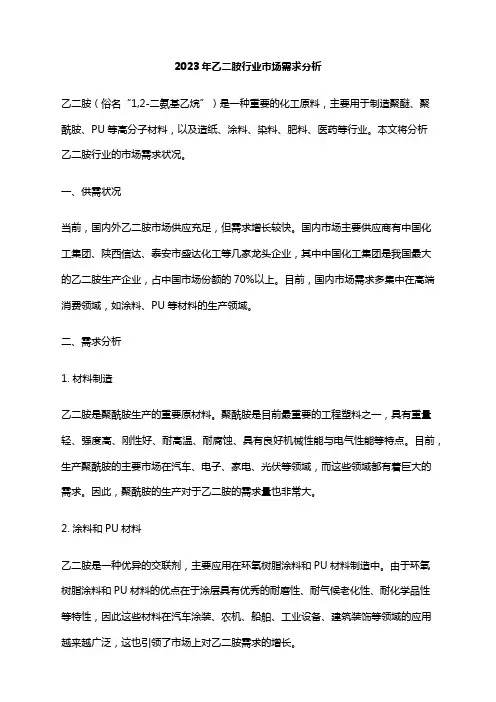 2023年乙二胺行业市场需求分析