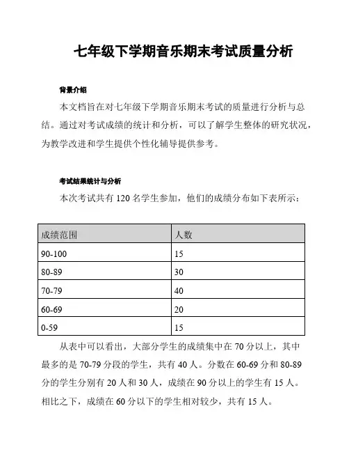 七年级下学期音乐期末考试质量分析