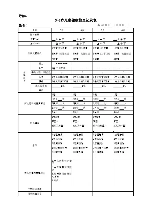 儿童健康体检记录表