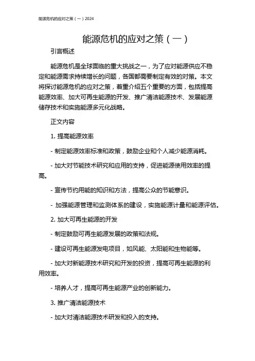 能源危机的应对之策(一)2024