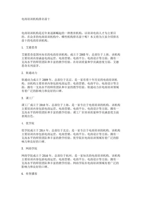 电商培训机构排名前十