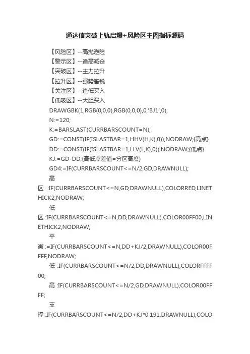 通达信突破上轨启爆+风险区主图指标源码