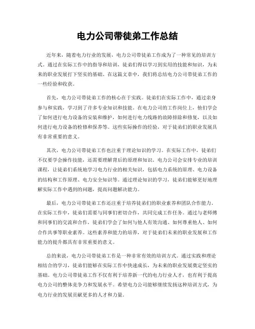 电力公司带徒弟工作总结