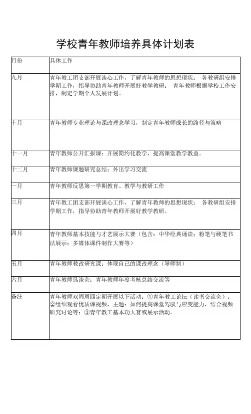 学校青年教师培养具体计划表