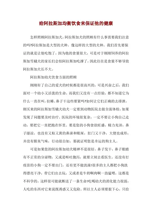 给阿拉斯加均衡饮食来保证他的健康