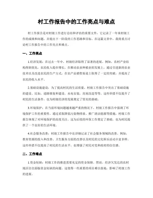 村工作报告中的工作亮点与难点