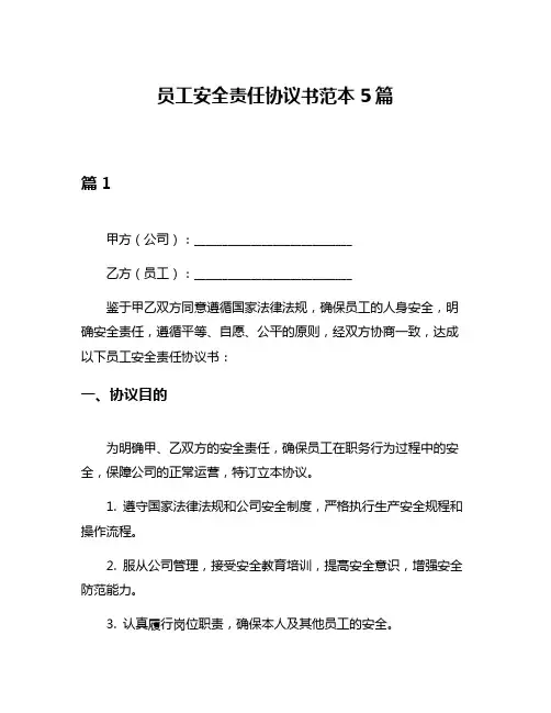 员工安全责任协议书范本5篇