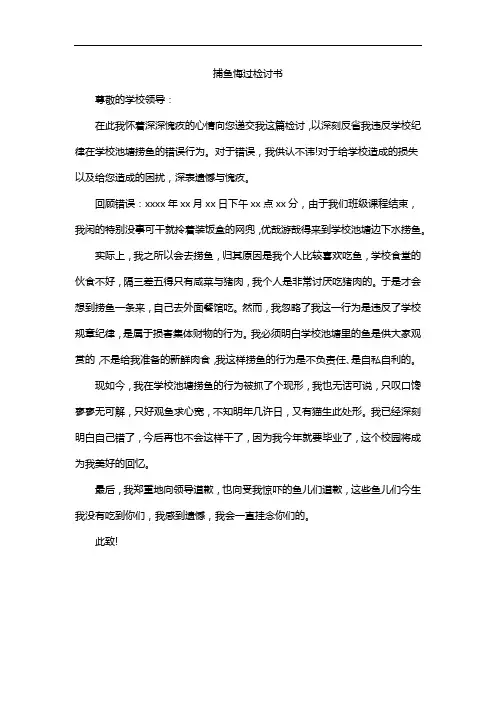 捕鱼悔过检讨书