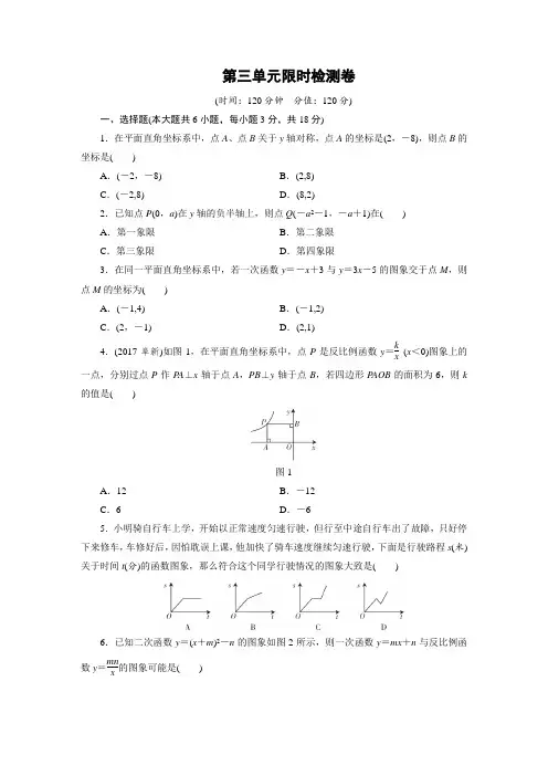 2018年中考数学总复习函数训练试卷(江西有答案和解释)