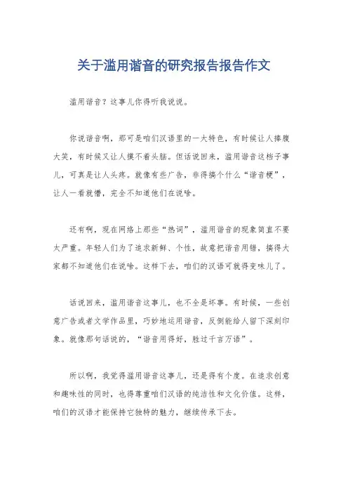 关于滥用谐音的研究报告报告作文